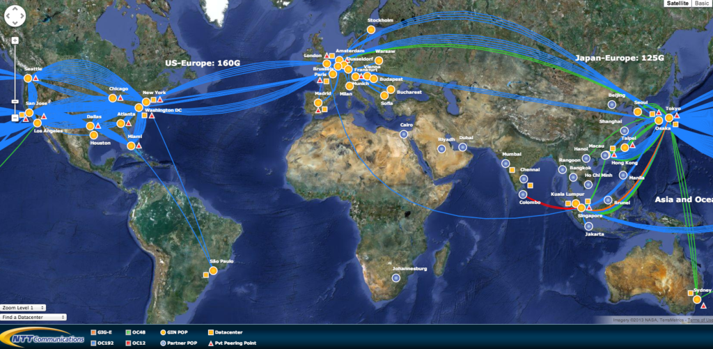 NTT global network map